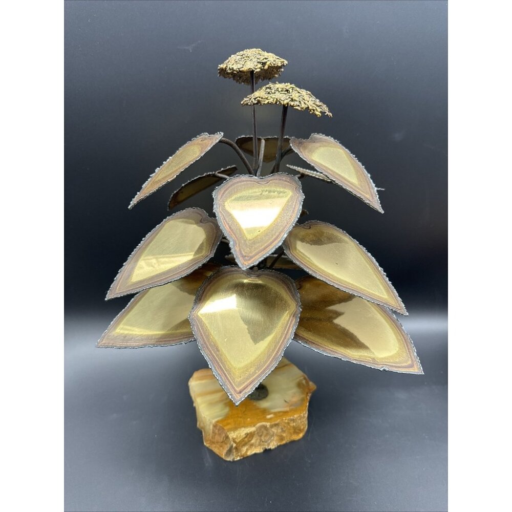 Vintage MCM Mario Jason Brutalist Metal Copper Stone Tree Sculpture Mid Century